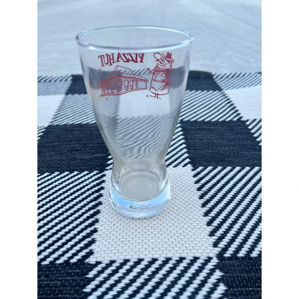Vintage Pizza Hut Pizza Pete Mascot Red Roof Logo Pilsner Glass 6 Inch Retro